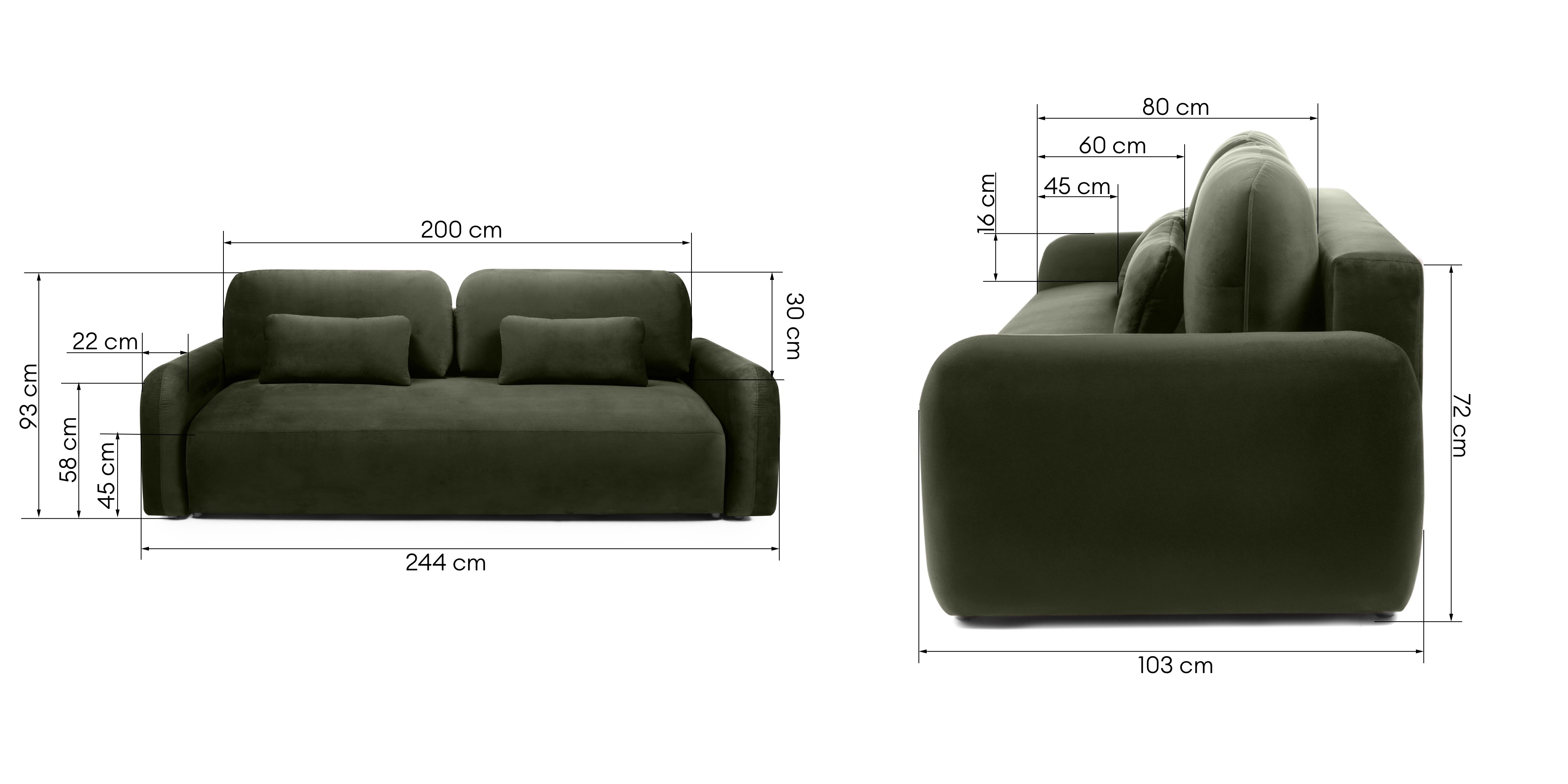 Sofa z funkcją i pojemnikiem Hoschi, welurowa, oliwkowozielona