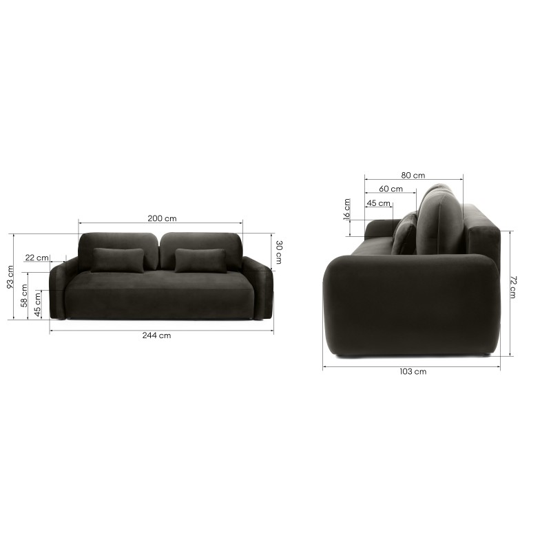 Sofa z funkcją i pojemnikiem Hoschi, welurowa, gorzka czekolada