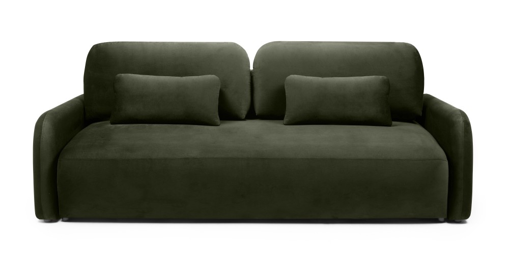 Sofa z funkcją, pojemnik Hoschi Slim, obła, welurowa, oliwkowozielona