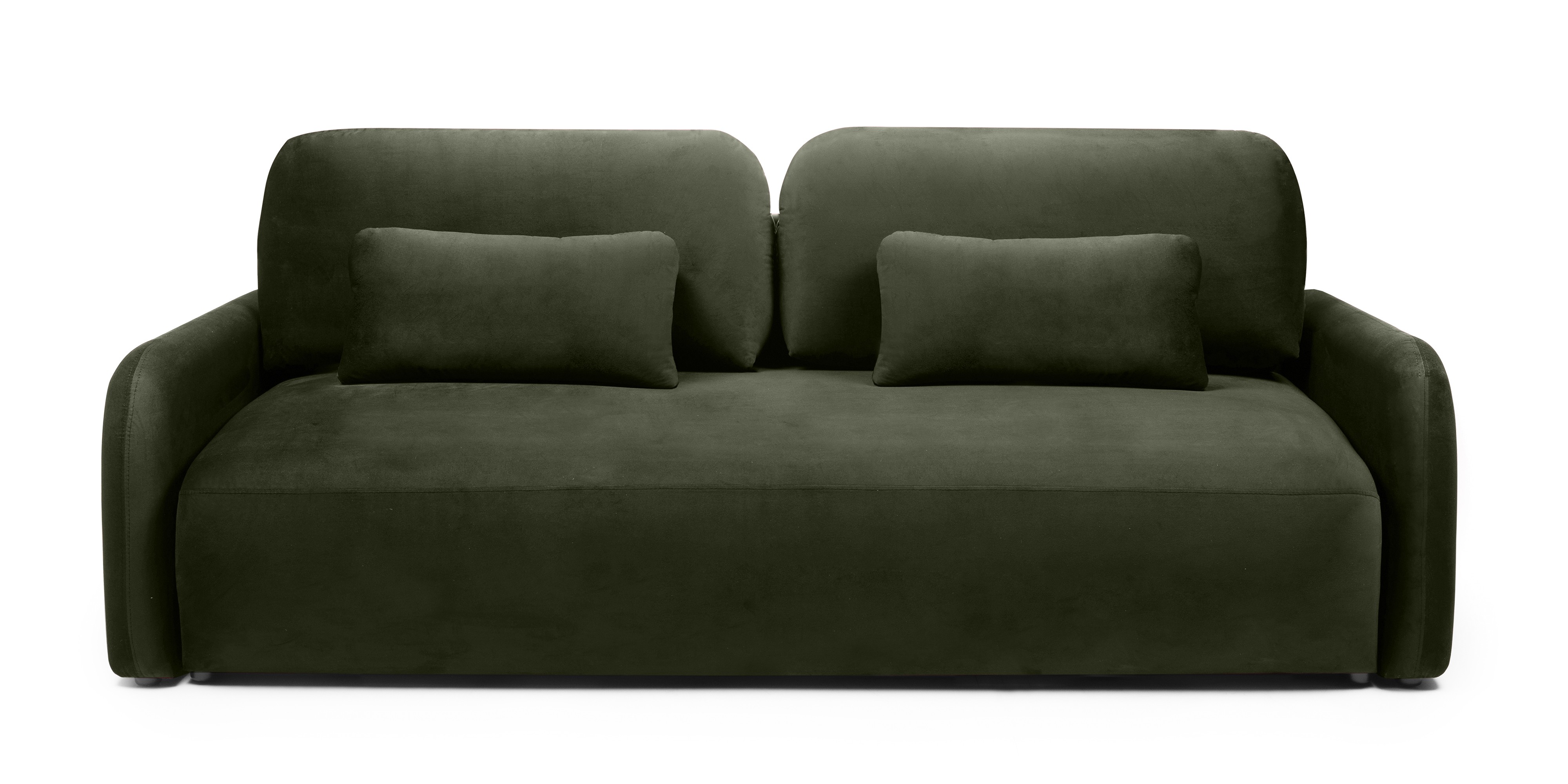 Sofa z funkcją, pojemnik Hoschi Slim, obła, welurowa, oliwkowozielona