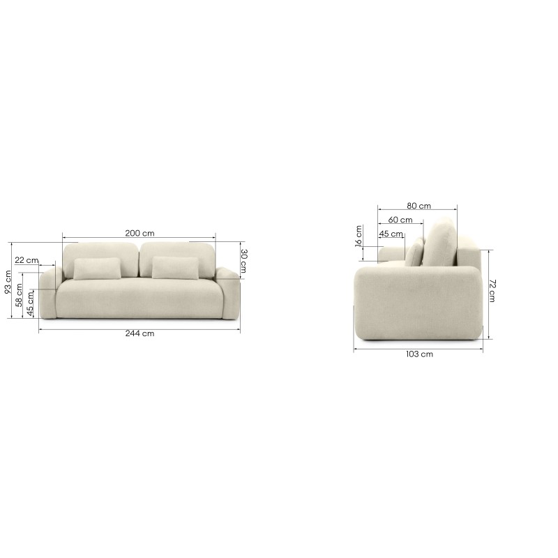 Sofa z funkcją i pojemnikiem Hoschi jasnobeżowy melanż, obła