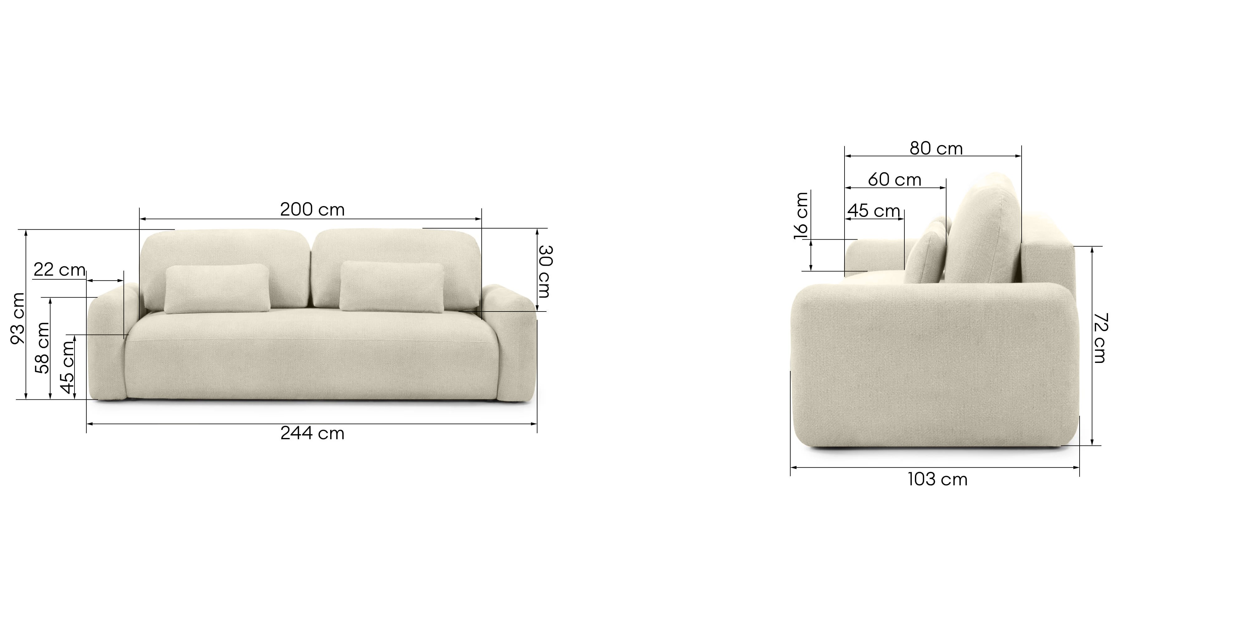 Sofa z funkcją i pojemnikiem Hoschi jasnobeżowy melanż, obła