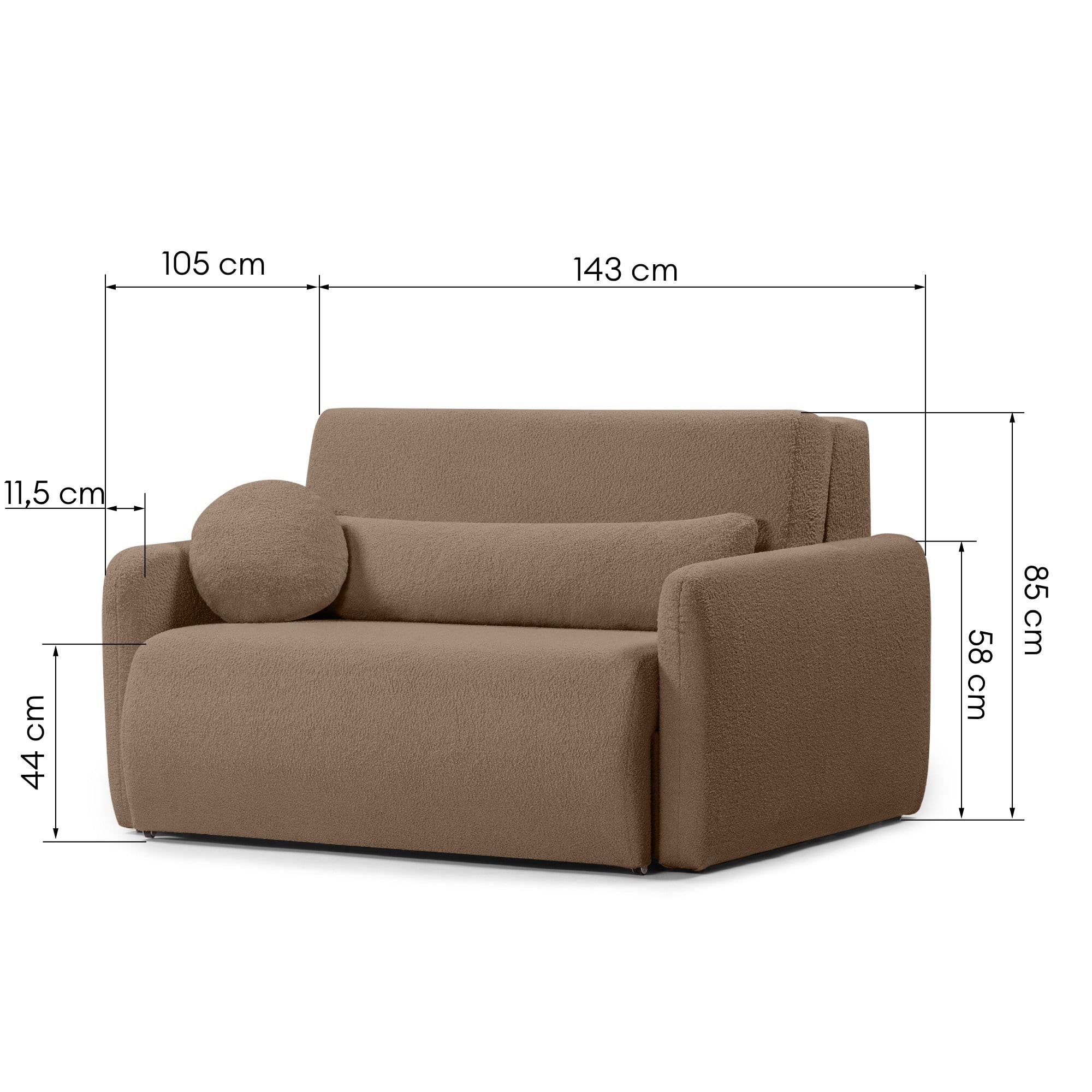 Dwuosobowa sofa rozkładana z pojemnikiem Diosa, brązowa, boucle