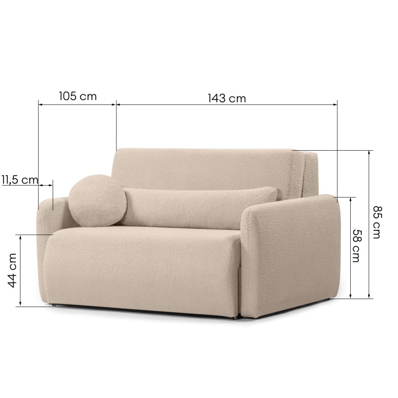 Dwuosobowa sofa rozkładana z pojemnikiem Diosa, jasnobeżowa, boucle