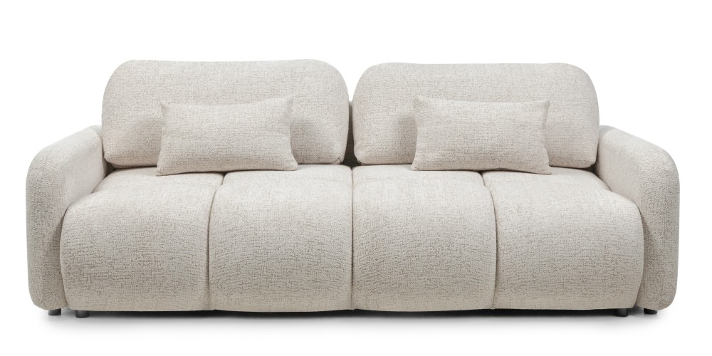 Sofa z funkcją spania i pojemnikiem Nuvola jasnobeżowa, obłe kształty