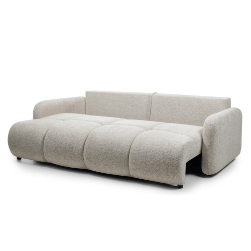 Sofa z funkcją spania i pojemnikiem Nuvola jasnobeżowa, obłe kształty
