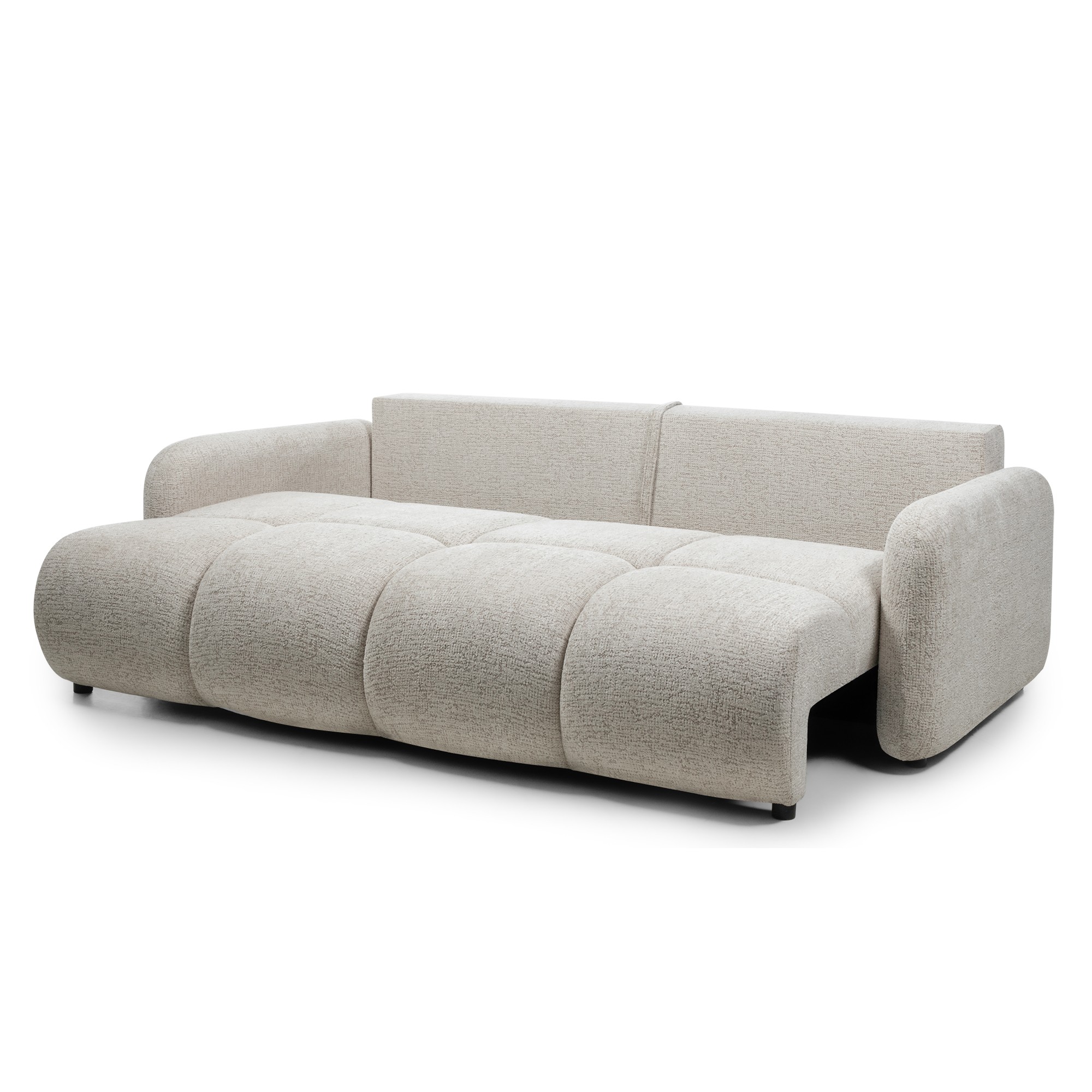 Sofa z funkcją spania i pojemnikiem Nuvola jasnobeżowa, obłe kształty