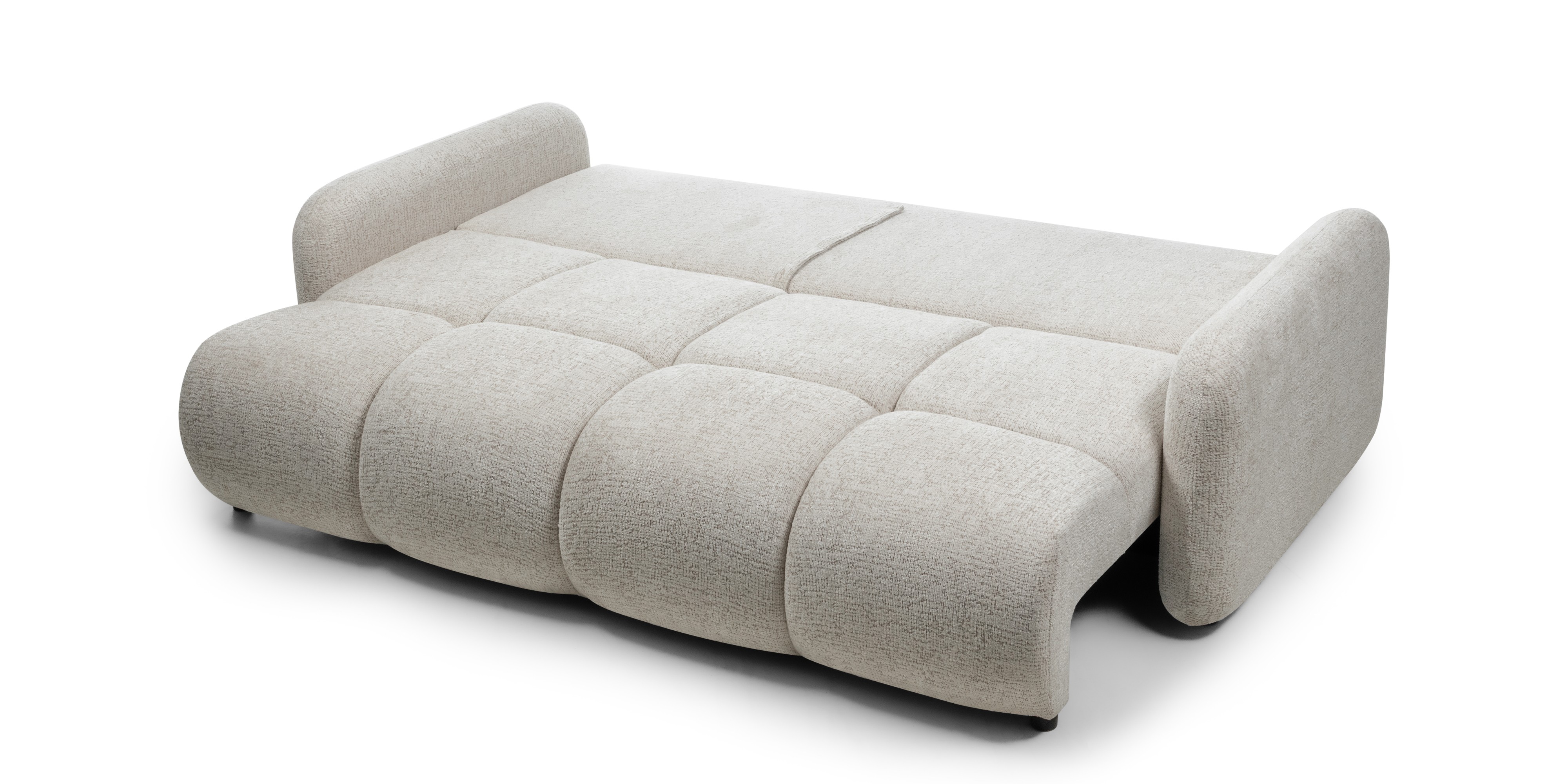 Sofa z funkcją spania i pojemnikiem Nuvola jasnobeżowa, obłe kształty