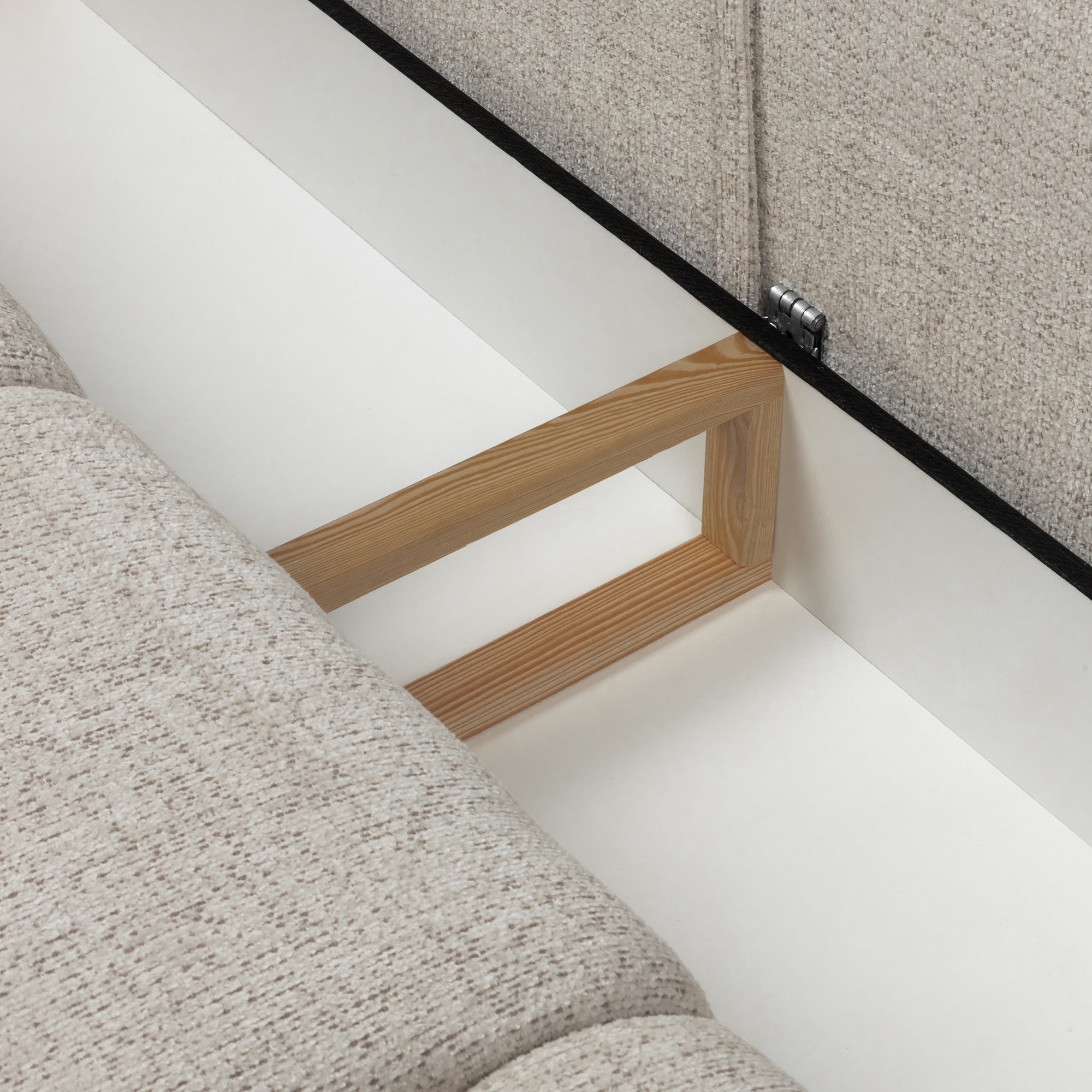 Sofa z funkcją spania i pojemnikiem Nuvola jasnobeżowa, obłe kształty