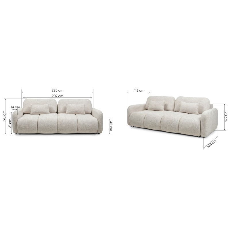 Sofa z funkcją spania i pojemnikiem Nuvola, obłe kształty