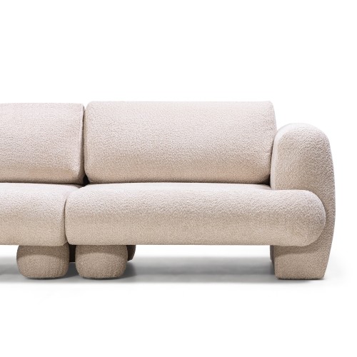 Sofa trzyosobowa Fragola modułowa, jasnobeżowa, boucle, obłe kształty