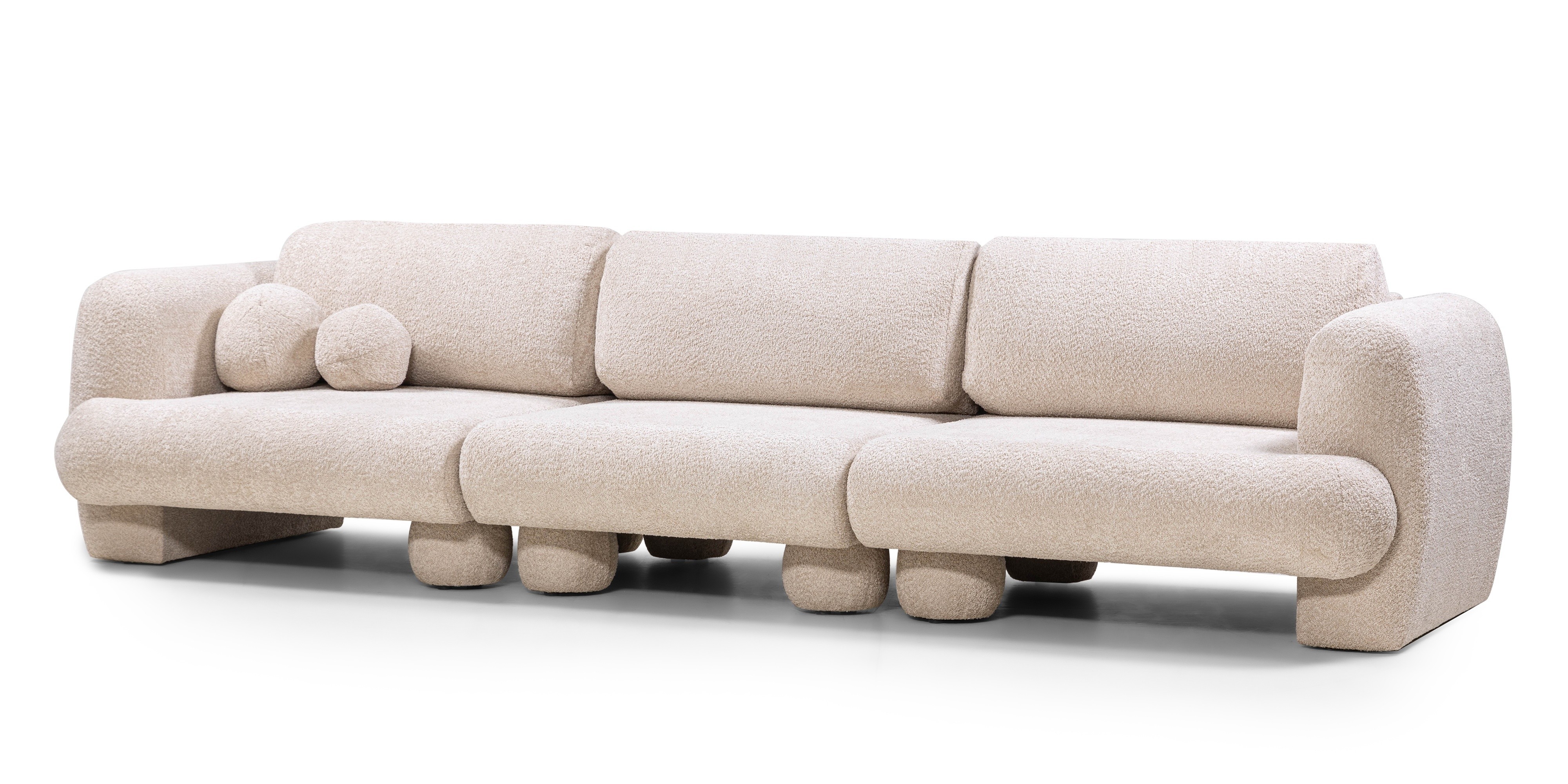 Sofa trzyosobowa Fragola modułowa, jasnobeżowa, boucle, obłe kształty