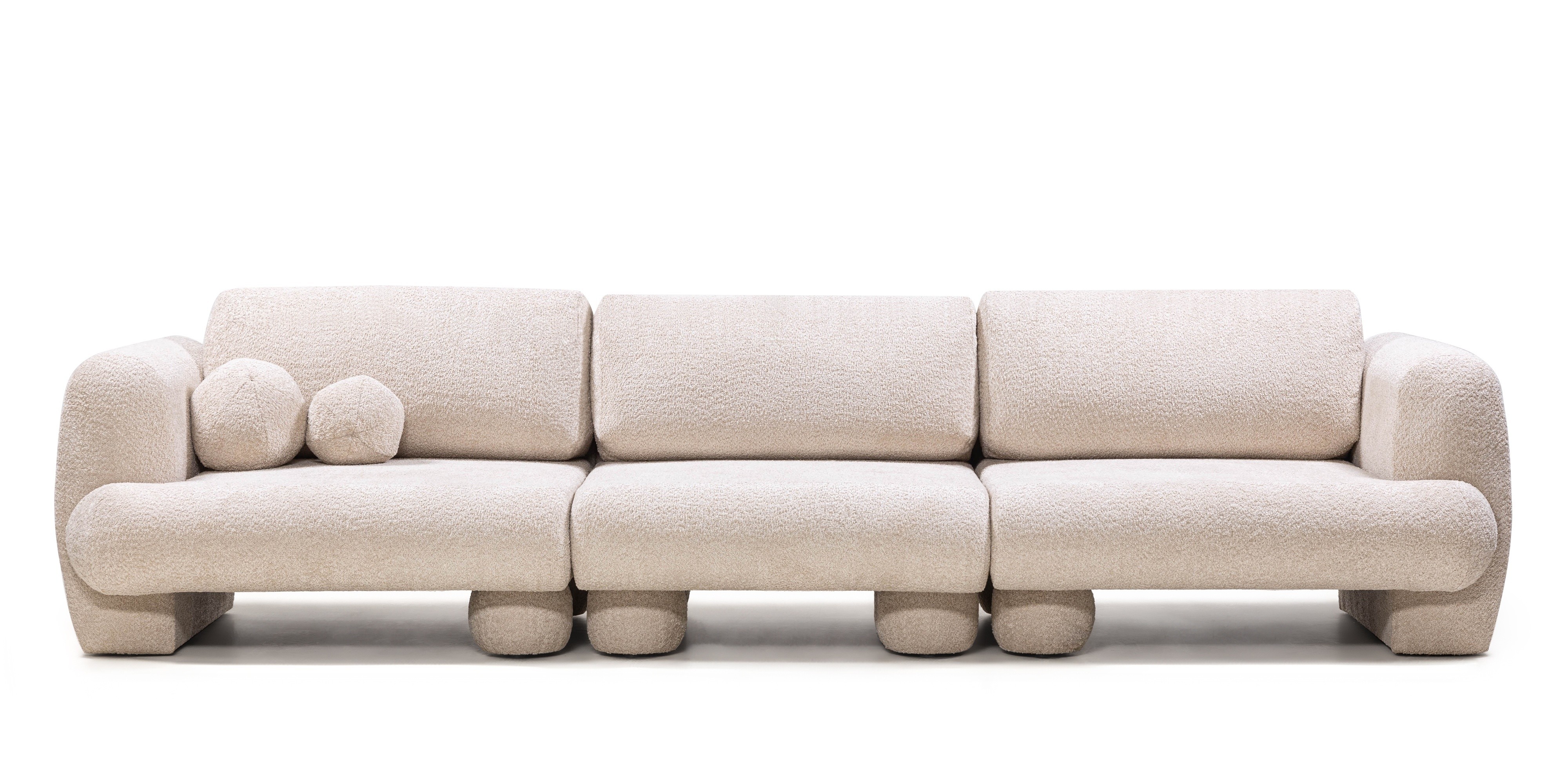 Sofa trzyosobowa Fragola modułowa, jasnobeżowa, boucle, obłe kształty