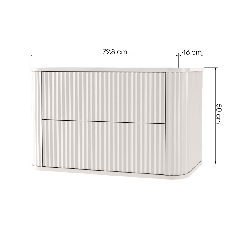 Szafka pod umywalkę nablatową 80 cm kaszmir,  wodoodporny blat , ryflowana, zaokrąglona, z lamelami | Nuvia