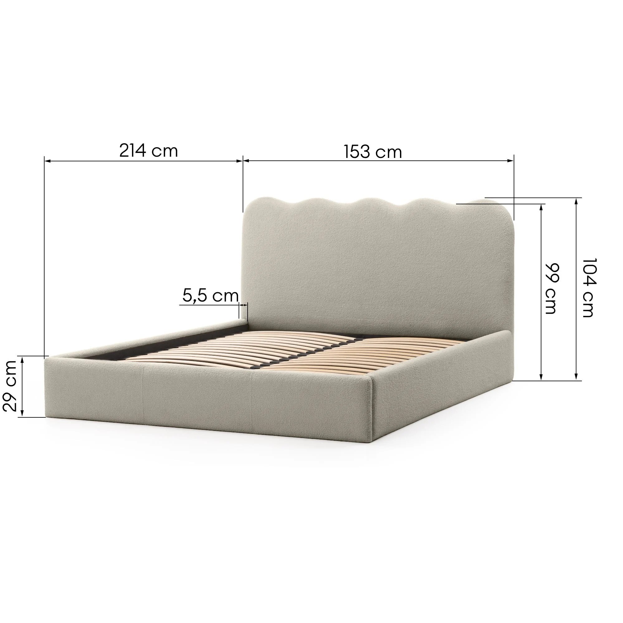 Łóżko Onda 140x200 z pojemnikiem, beżowe boucle, falowane
