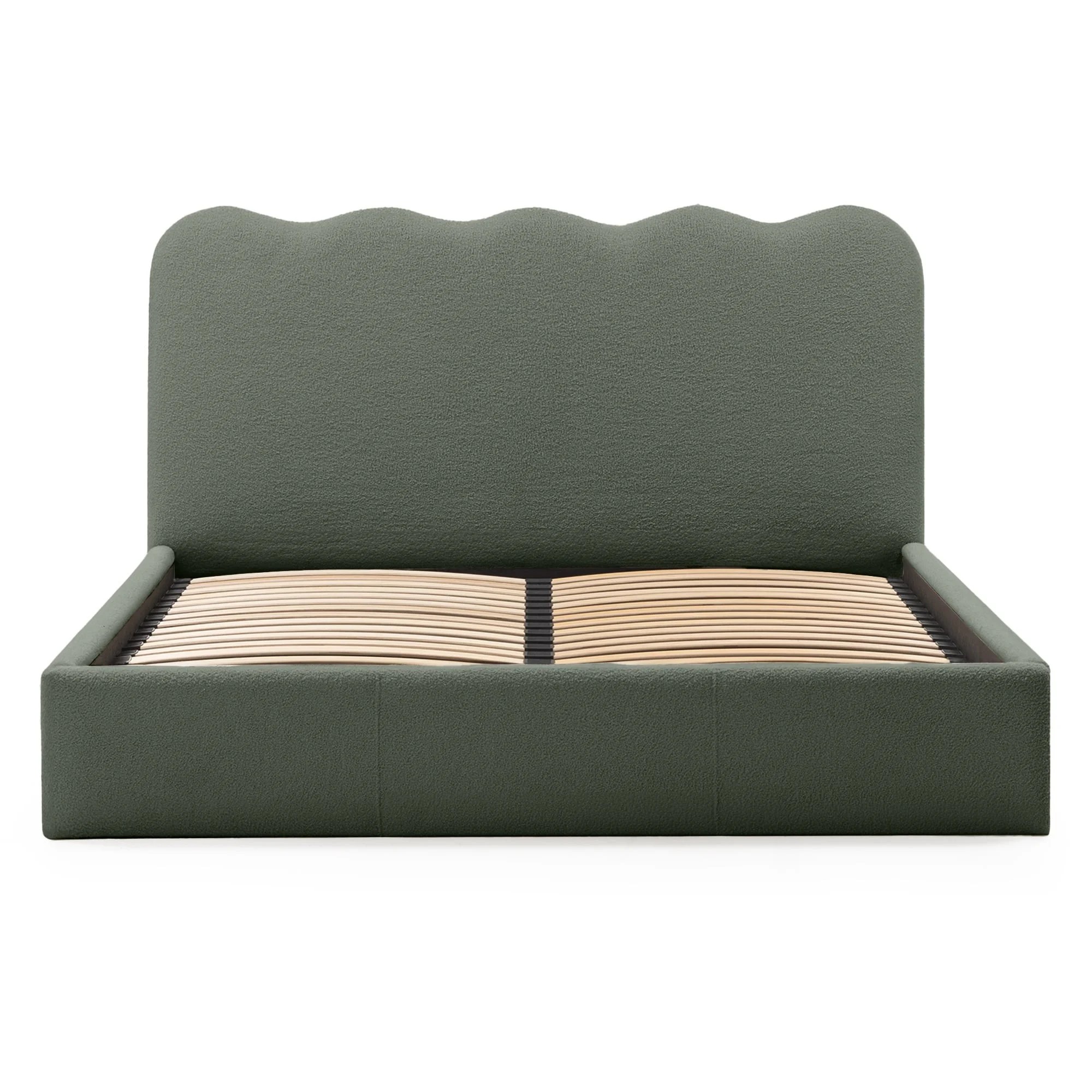 Łóżko Onda 140x200, pojemnik, ciemnozielone boucle, falowane