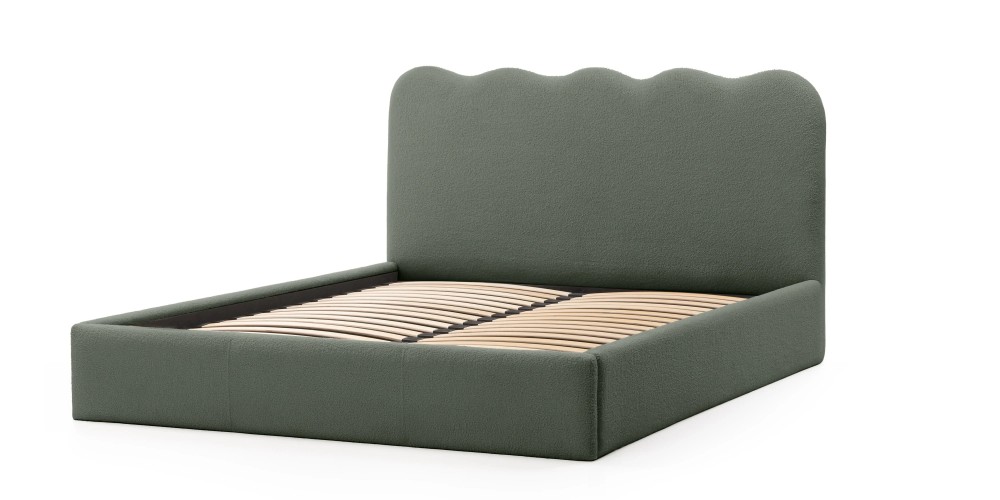 Łóżko Onda 140x200, pojemnik, ciemnozielone boucle, falowane