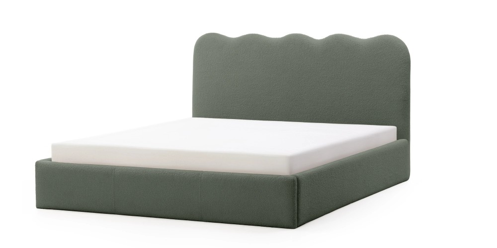 Łóżko Onda 140x200, pojemnik, ciemnozielone boucle, falowane