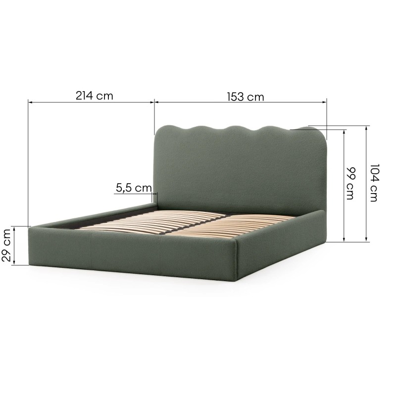 Łóżko Onda 140x200, pojemnik, ciemnozielone boucle, falowane