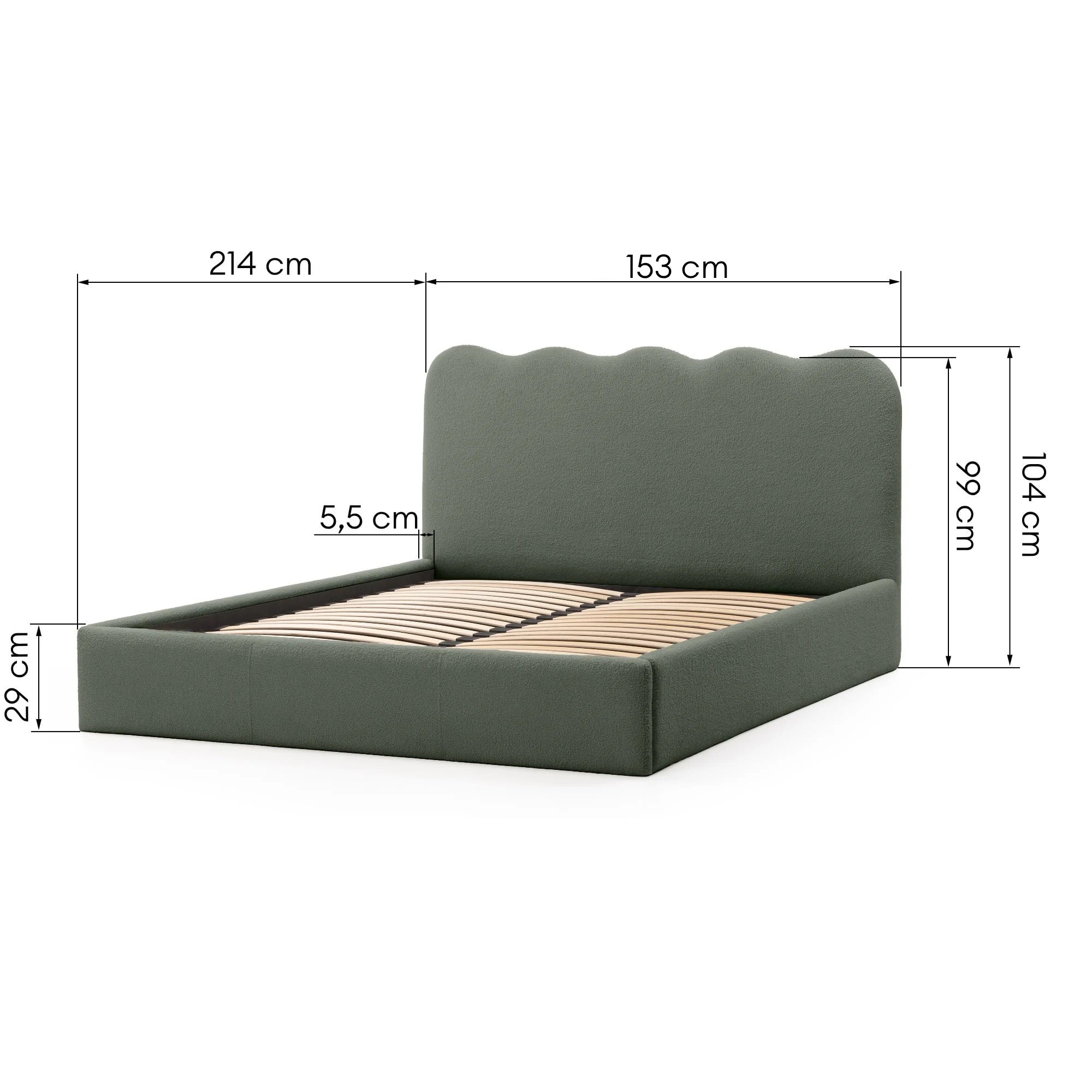 Łóżko Onda 140x200, pojemnik, ciemnozielone boucle, falowane