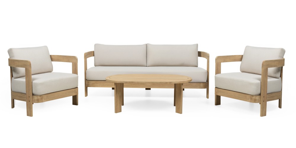 Zestaw ogrodowy Japandi akacja FSC teak look jasnobeżowy