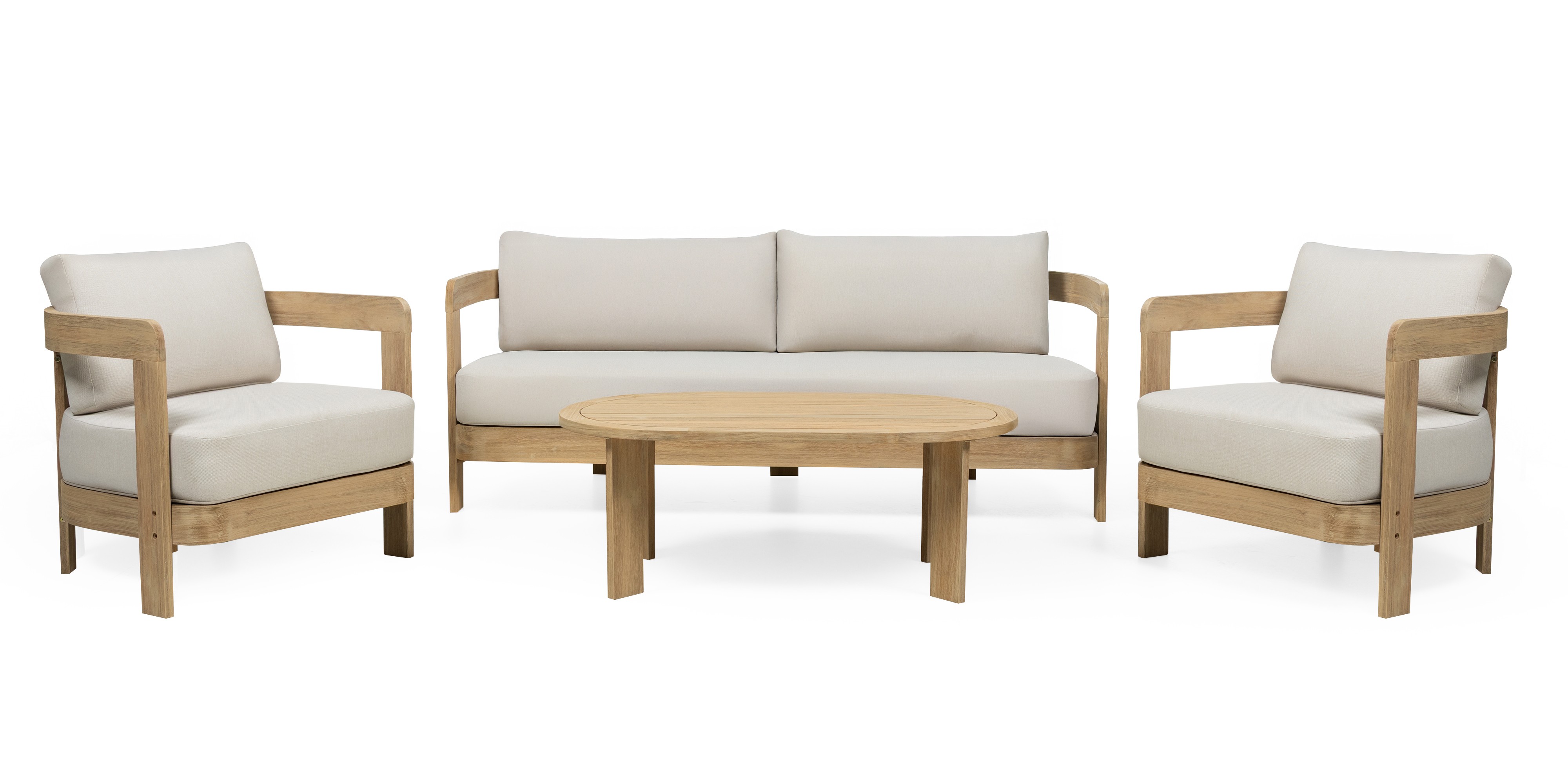 Zestaw ogrodowy Japandi akacja FSC teak look jasnobeżowy