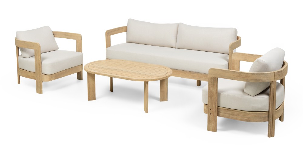 Zestaw ogrodowy Japandi akacja FSC teak look jasnobeżowy