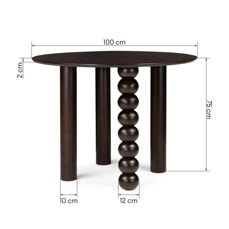 Stół Bolla 100 cm, fornir dębowy, orzech, dekoracyjna noga z kul