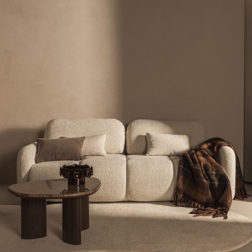 Sofa z funkcją spania i pojemnikiem Nuvola jasnobeżowa, obłe kształty