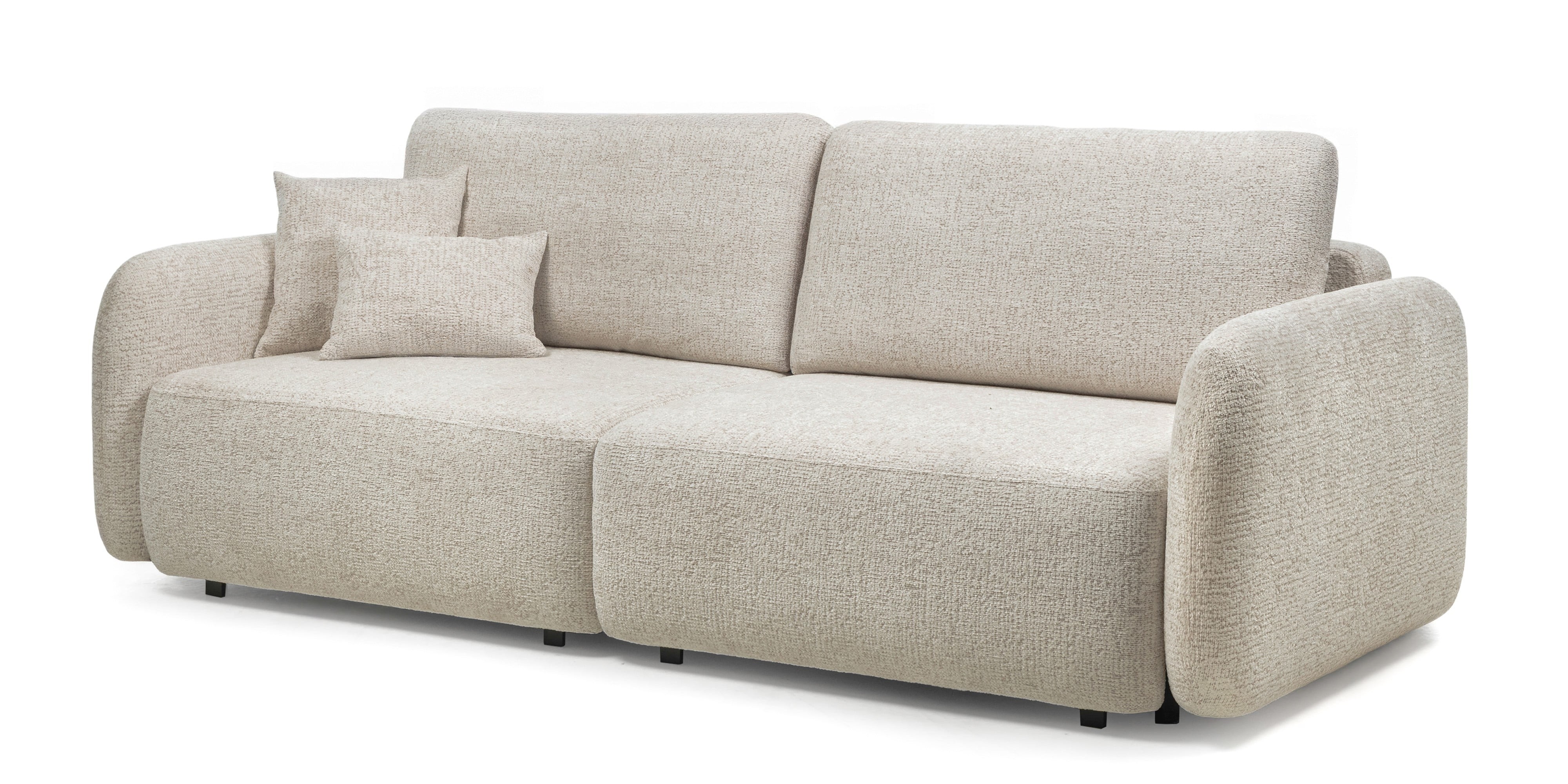 Sofa rozkładana Botse 2P z pojemnikiem, obłe kształty