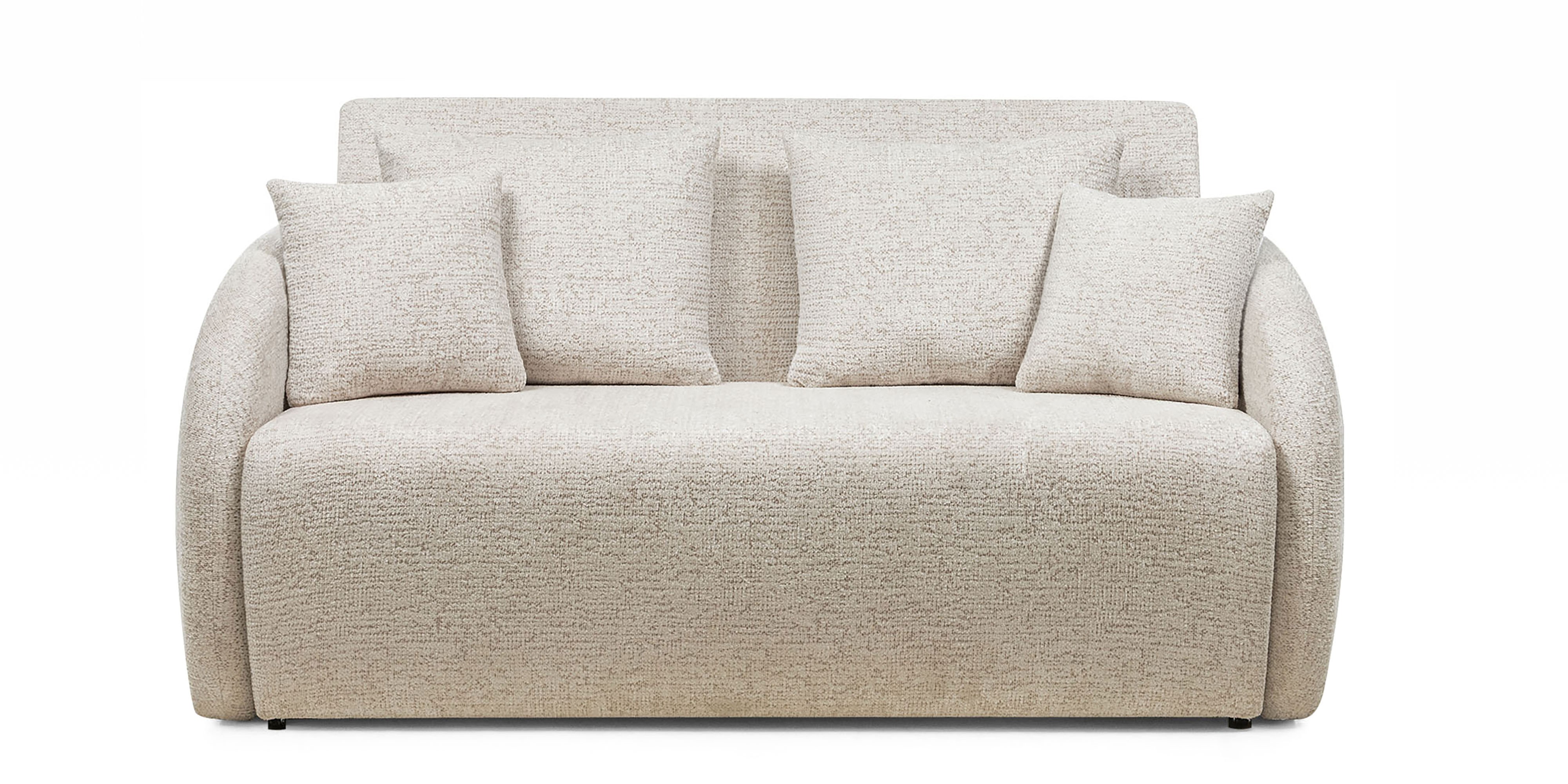 Sofa rozkładana Vesta z pojemnikiem, jasnobeżowa, obłe kształty