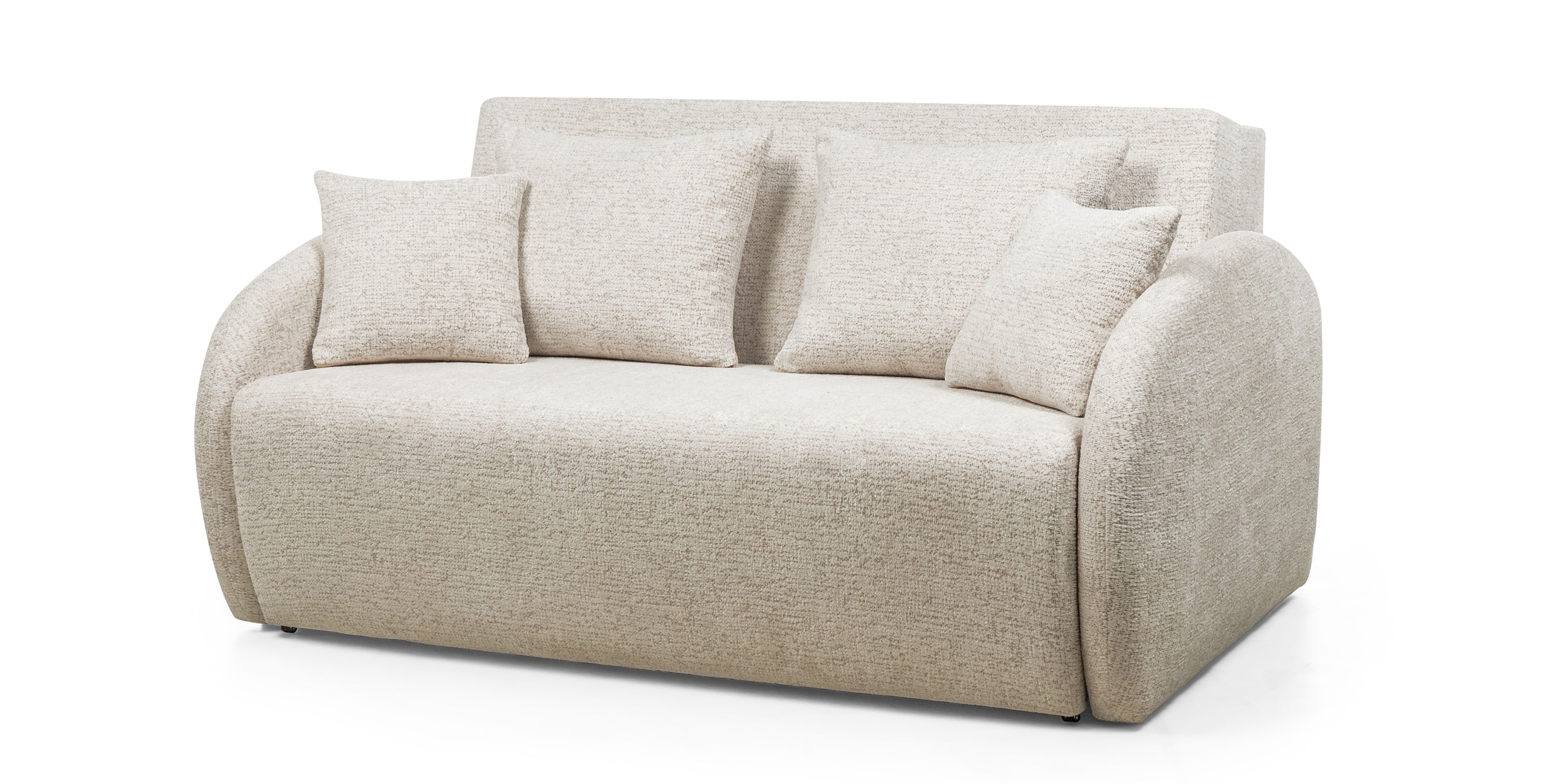 Sofa rozkładana Vesta z pojemnikiem, jasnobeżowa, obłe kształty