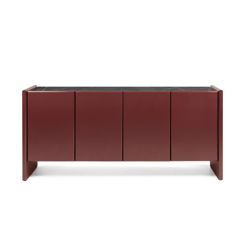 Komoda czterodrzwiowa Loren, bordowa/brązowa, marmur, glossy