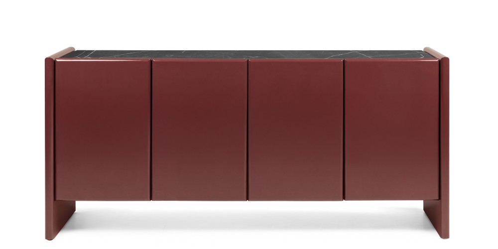 Komoda czterodrzwiowa Loren, bordowa/brązowa, marmur, glossy
