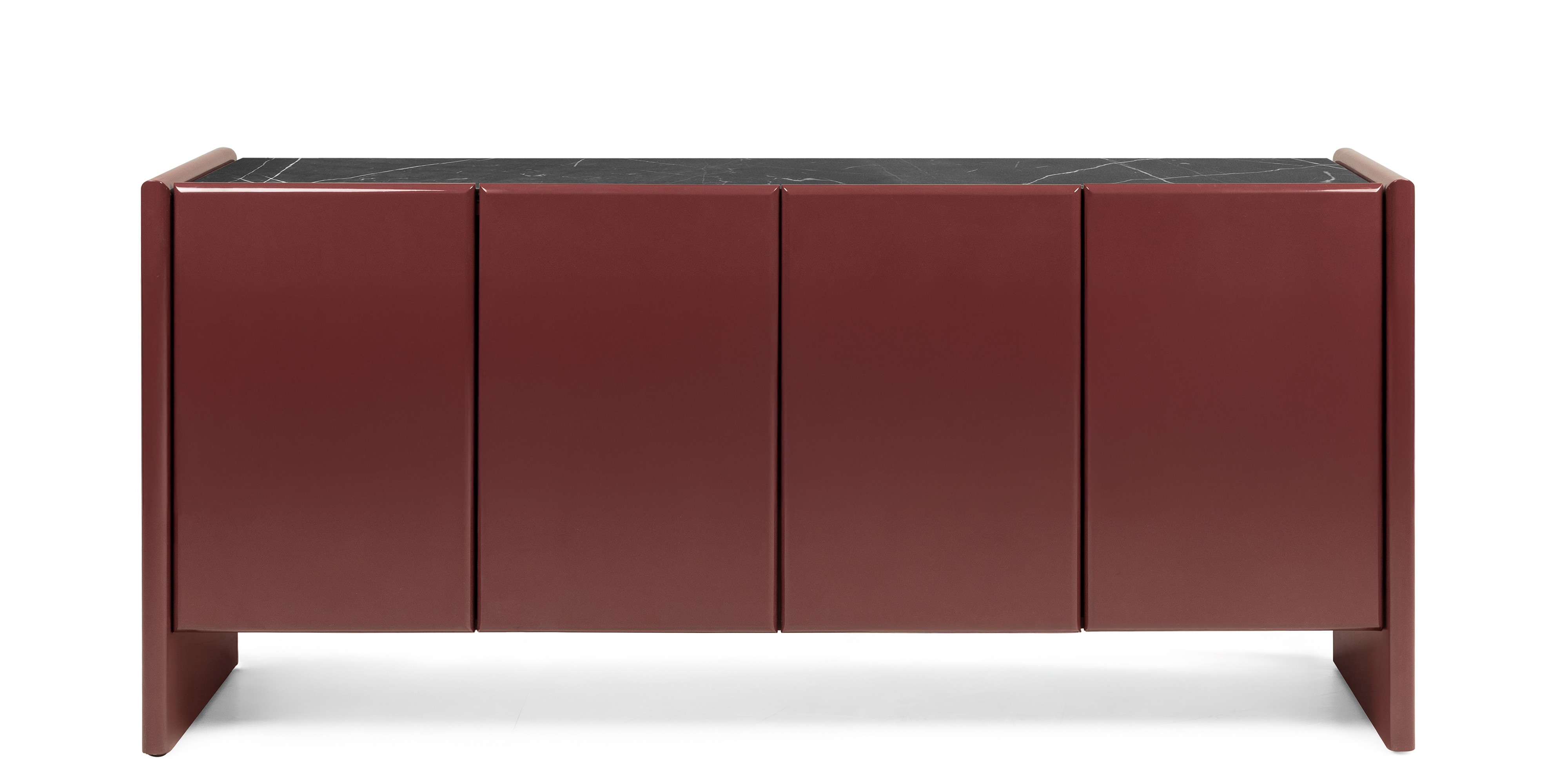 Komoda czterodrzwiowa Loren, bordowa/brązowa, marmur, glossy
