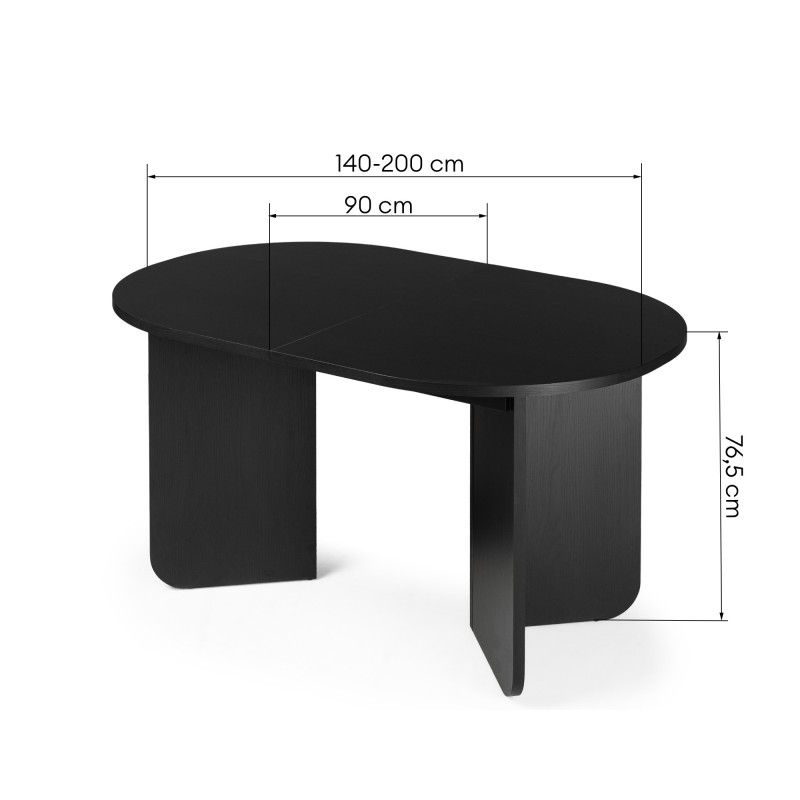 Stół rozkładany Mou 140-200 cm, czarny ze strukturą drewna, owalny