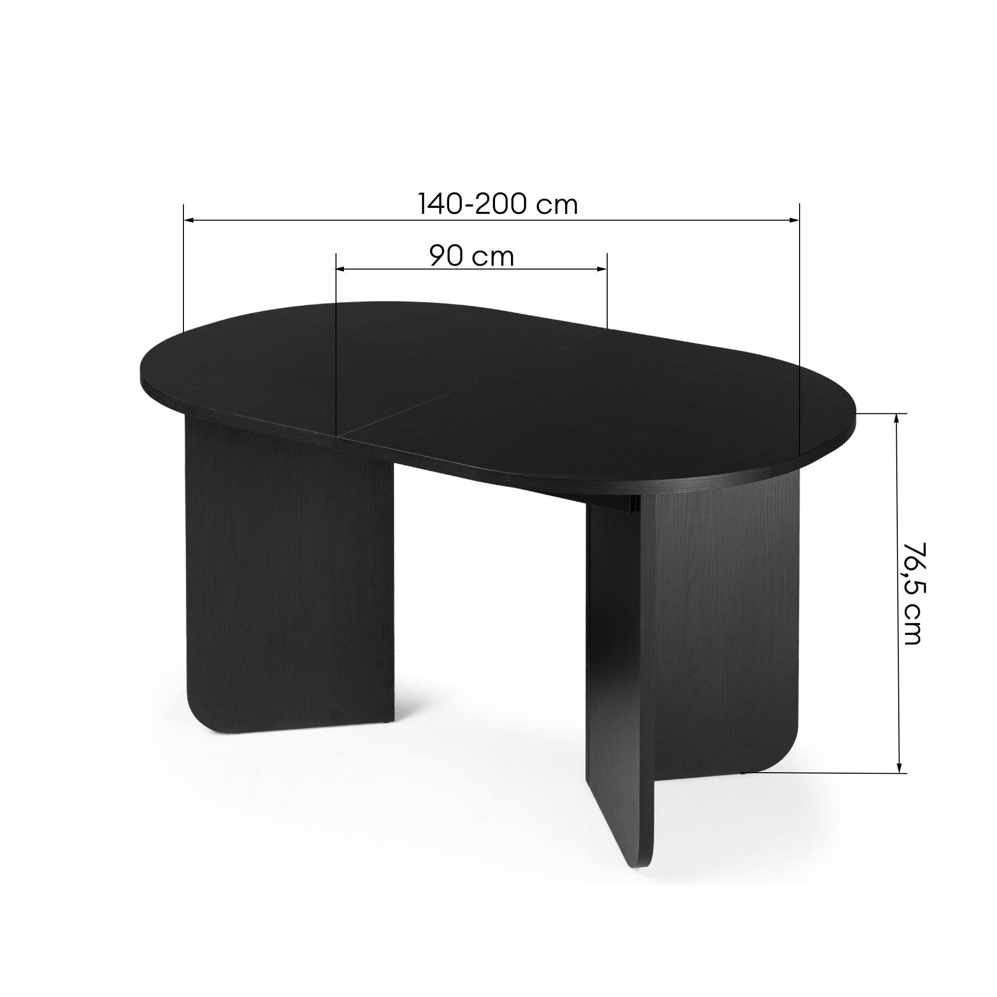 Stół rozkładany Mou 140-200 cm, czarny ze strukturą drewna, owalny