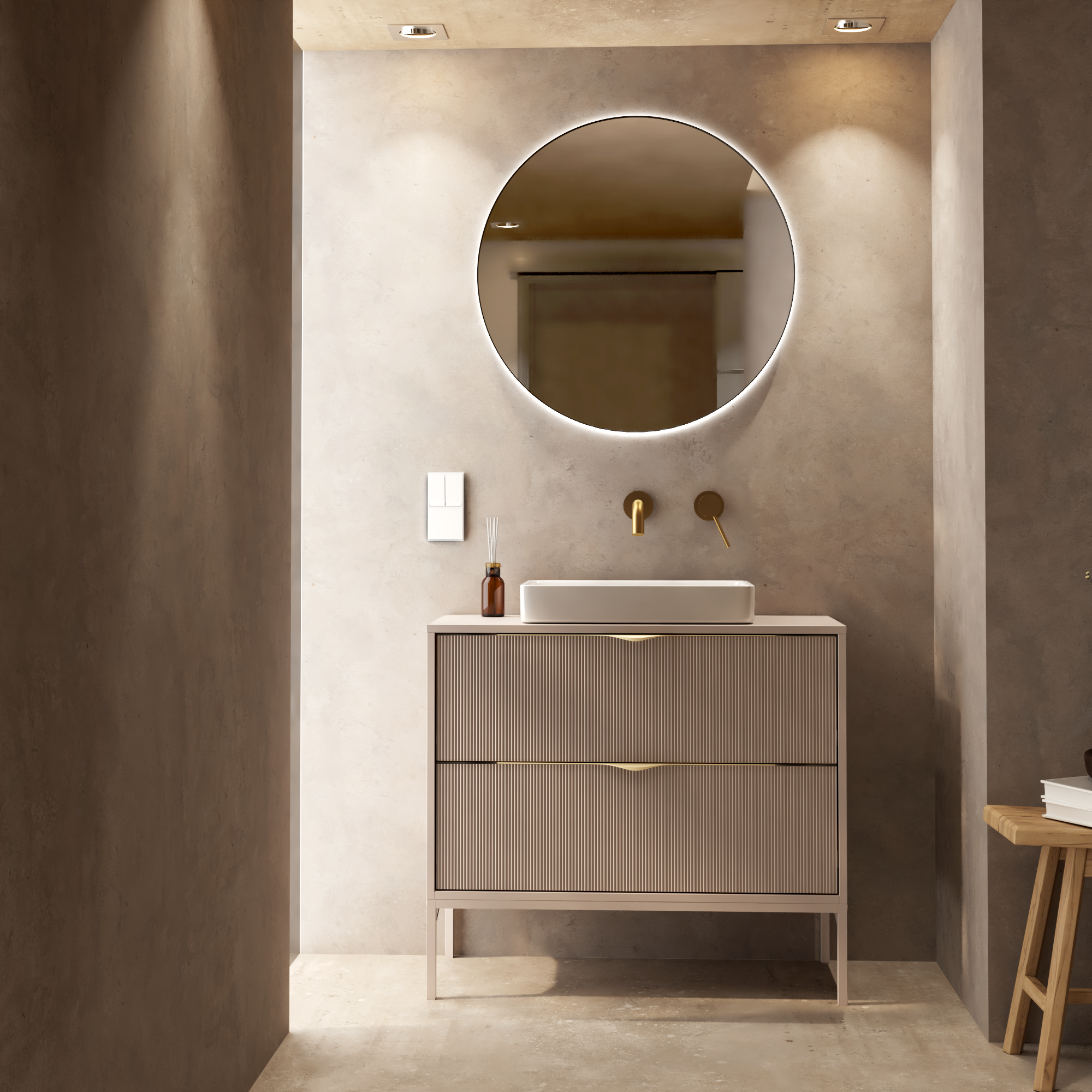 Ryflowana szafka pod umywalkę 80 cm kaszmir na nóżkach – Livia