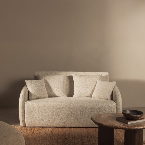 Sofa rozkładana Vesta z pojemnikiem, jasnobeżowa, obłe kształty