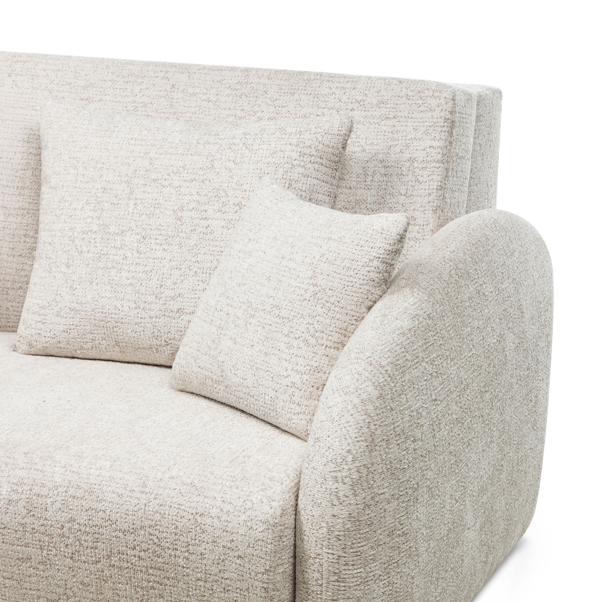 Sofa rozkładana Vesta z pojemnikiem, jasnobeżowa, obłe kształty