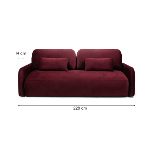 Sofa z funkcją, pojemnik Hoschi Slim, obła, welurowa burgund