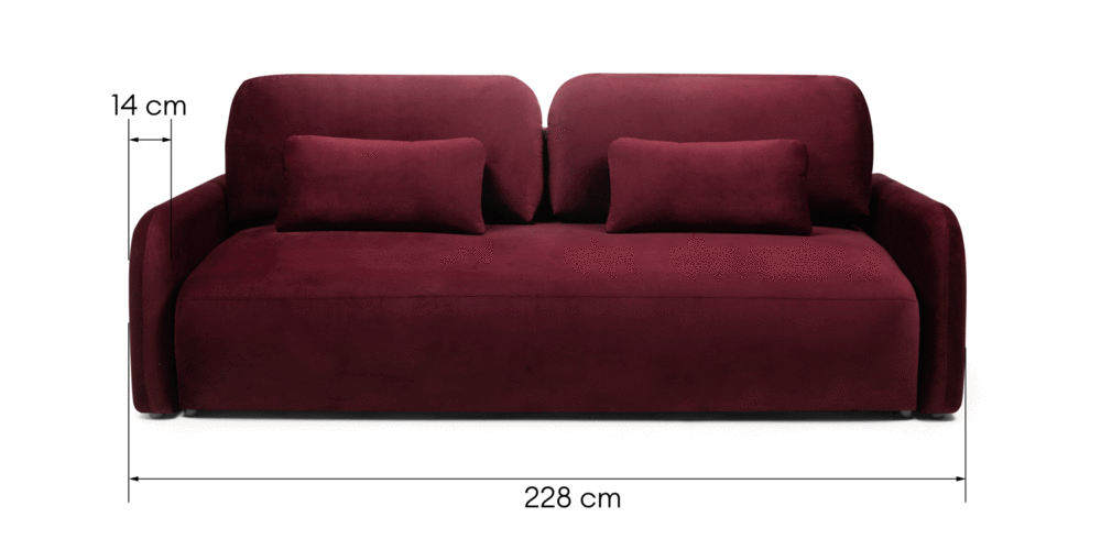 Sofa z funkcją i pojemnikiem Hoschi, obła, welurowa, burgund