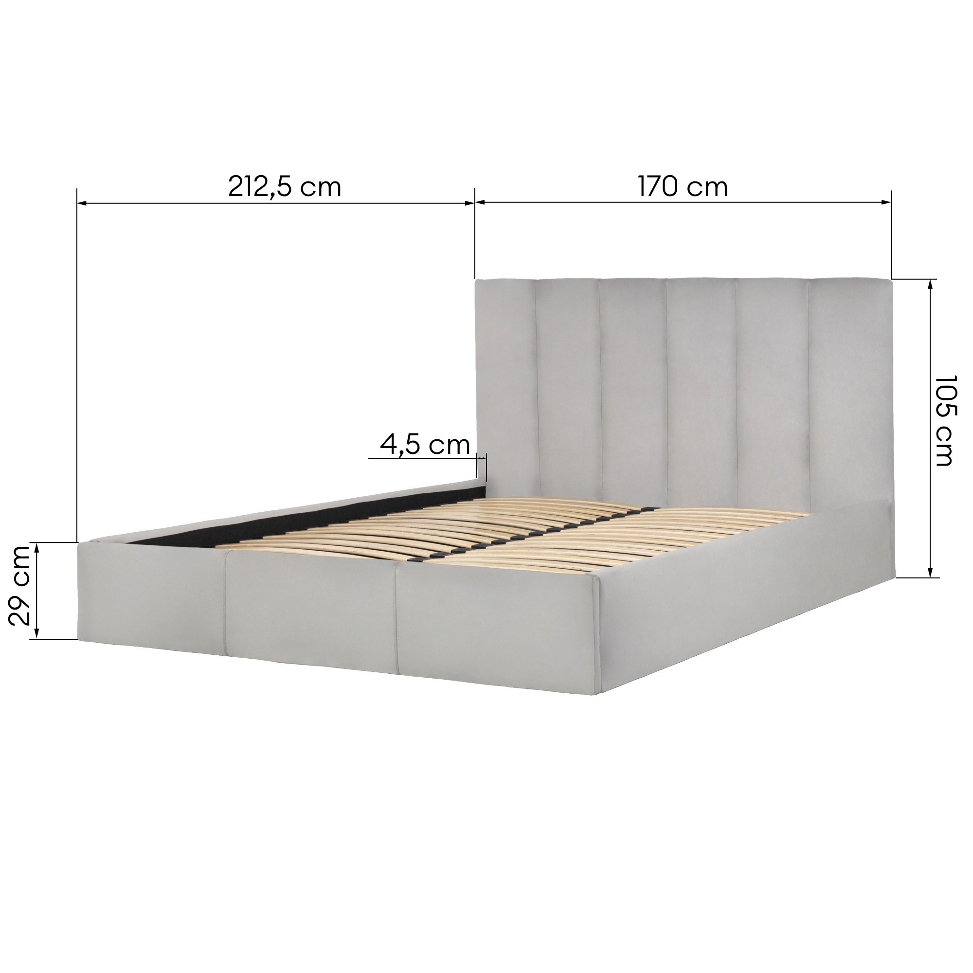 Łóżko tapicerowane Simple 160x200 cm z pojemnikiem welurowe szare