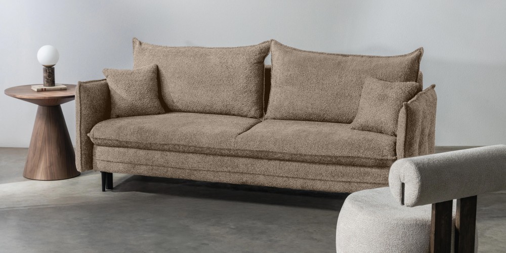 Sofa z funkcją spania i pojemnikiem Noti, jasnobrązowa