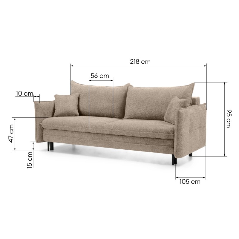 Sofa z funkcją spania i pojemnikiem Noti, jasnobrązowa