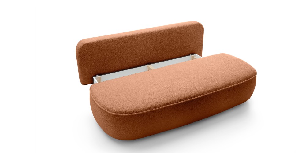 Sofa z funkcją spania i pojemnikiem Bella miedziana, boucle