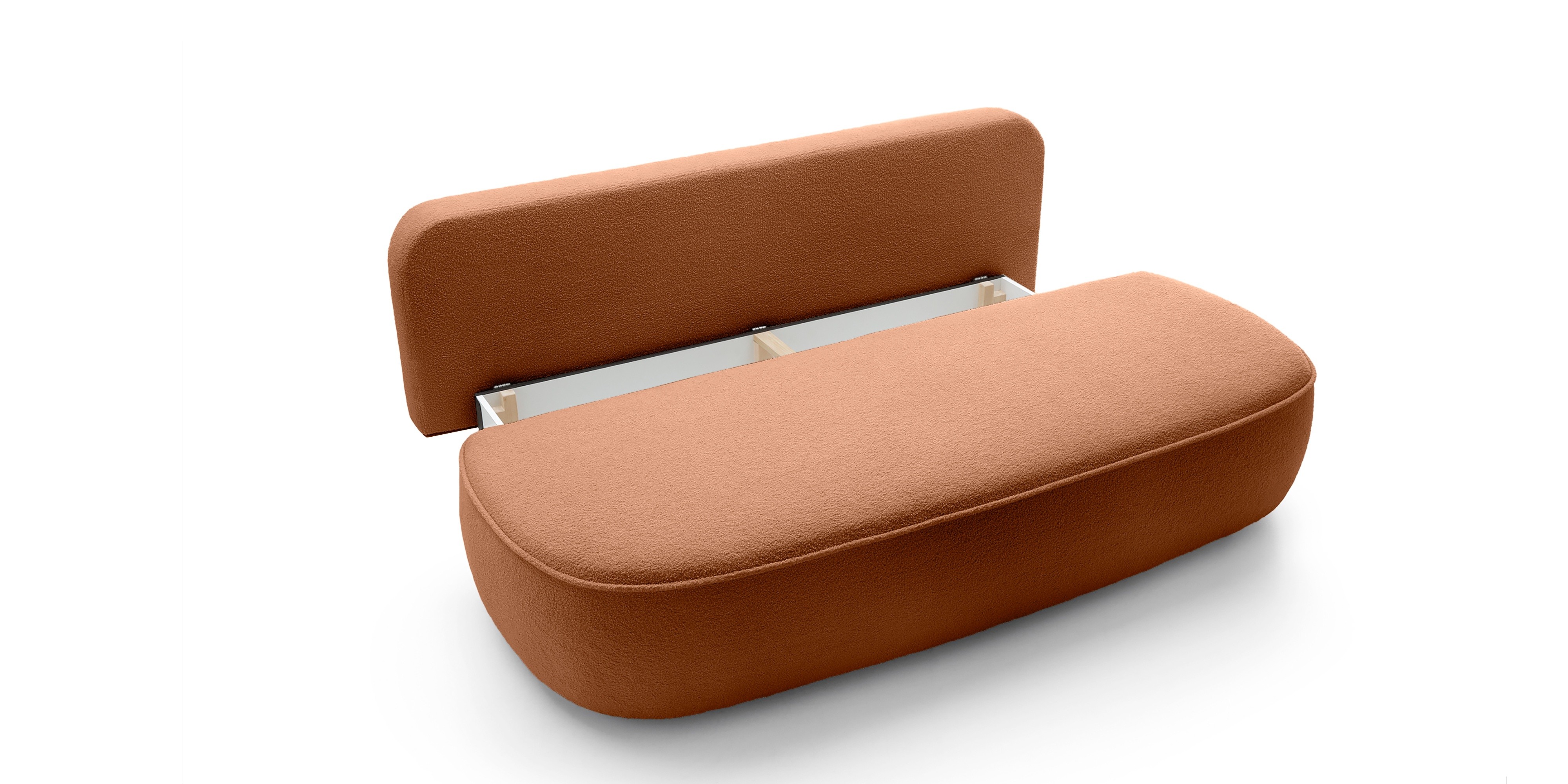 Sofa z funkcją spania i pojemnikiem Bella miedziana, boucle