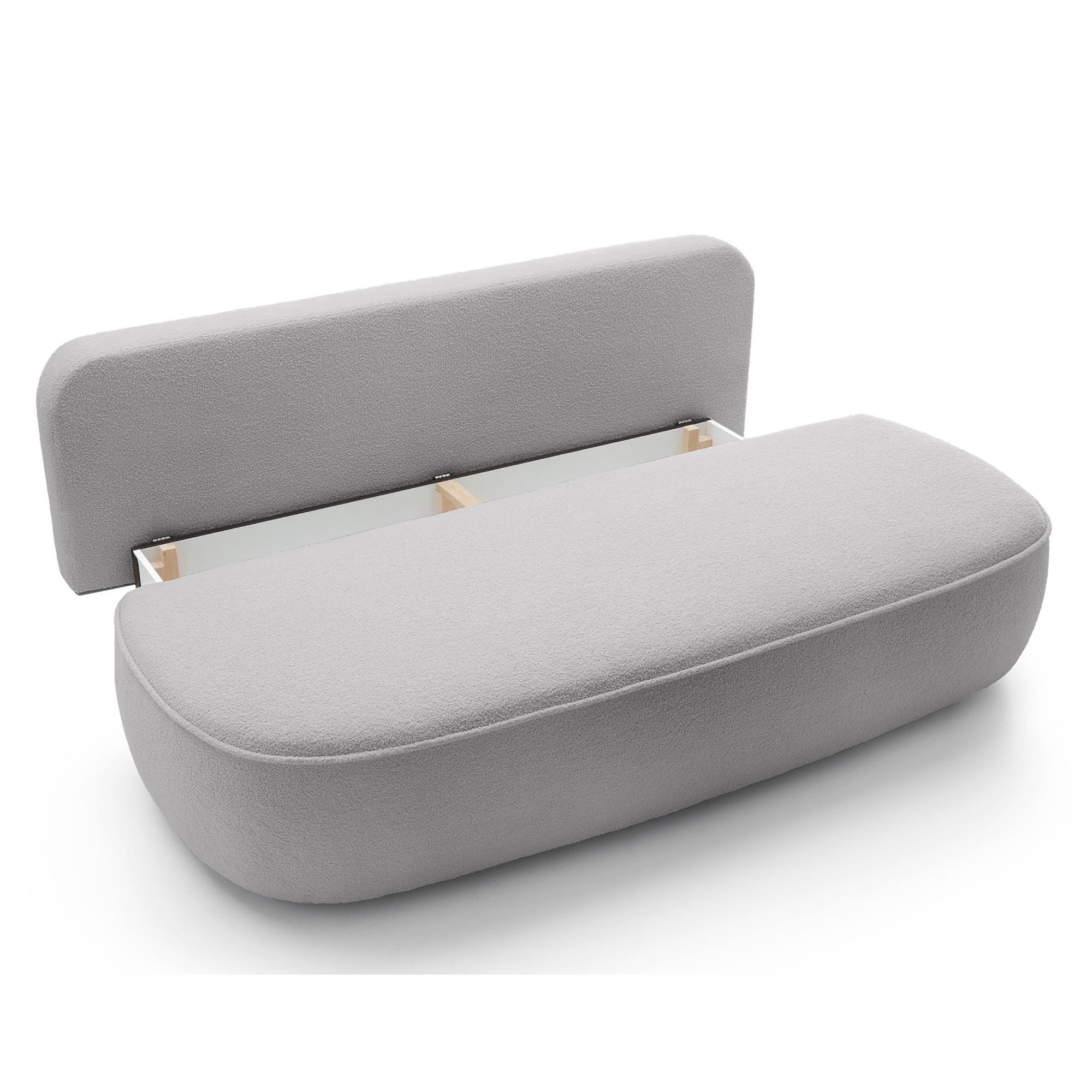 Sofa z funkcją spania i pojemnikiem Bella jasnoszara, boucle