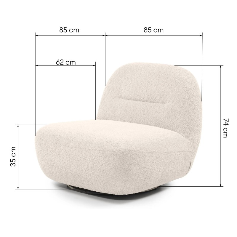Fotel obrotowy Bonita kremowy, boucle, obłe kształty, nowoczesny