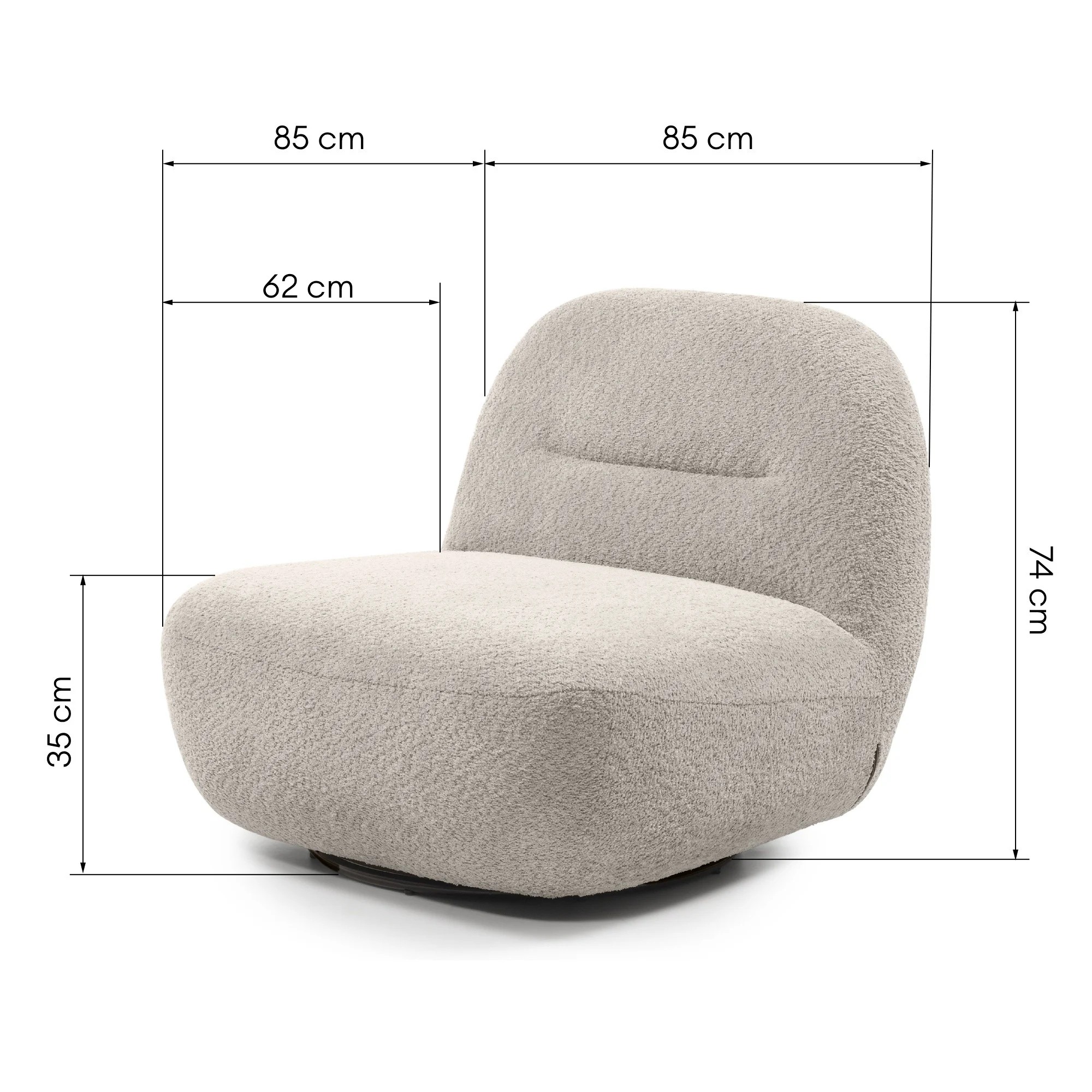 Fotel obrotowy Bonita jasnobeżowy, boucle, obłe kształty, nowoczesny
